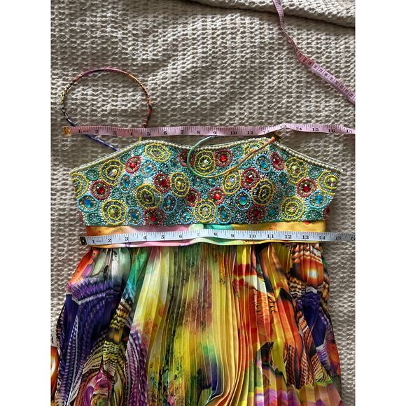 Sherri Hill Beaded Digital Print‎ Pleated Dress 4 Homecoming Party - Picture 4 of 6